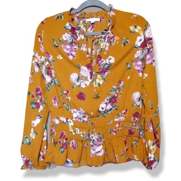 Socialite Floral Blouse Mustard Color Shirt - Picture 1 of 6